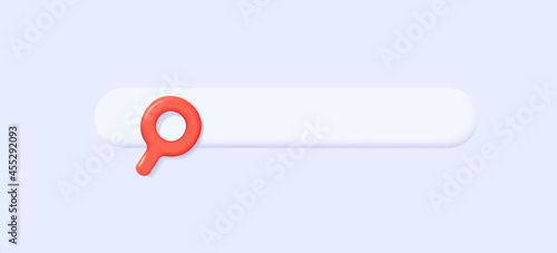 3d ixon of search field bar with red magnifying glass, modern rounded shapes, 3d render effect photo