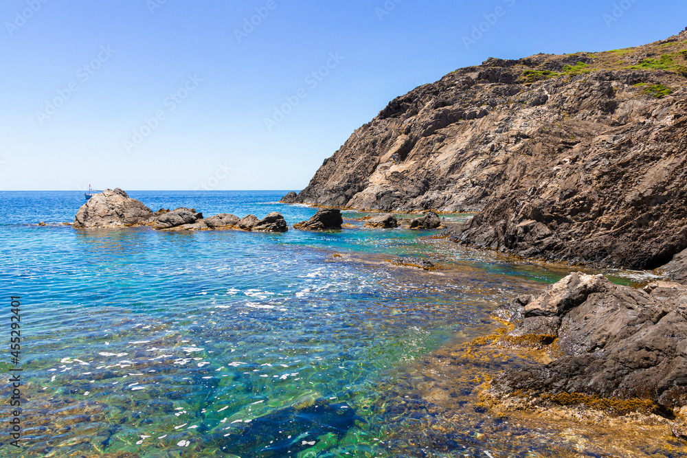 mediterranean sea coast with crystal clear water in cap de creus on the costa brava of girona