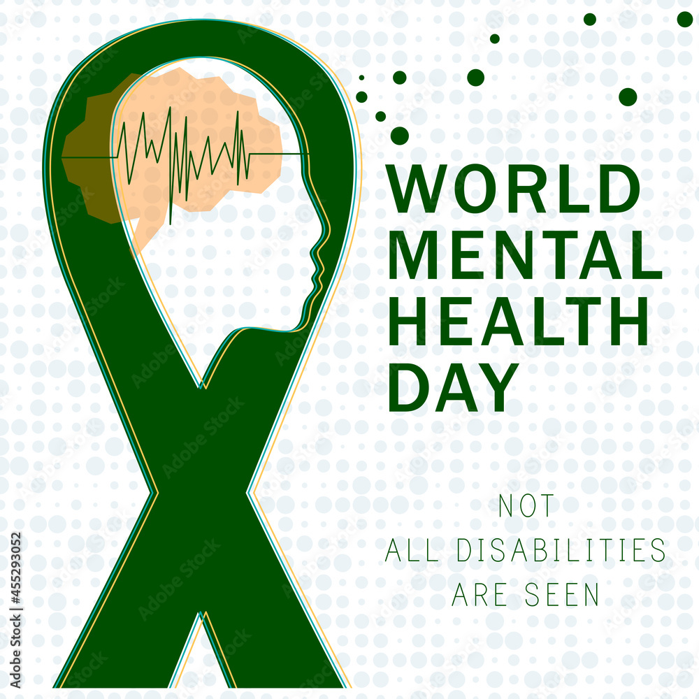 Mental Health Awareness Month vector illustration with green ribbon ...