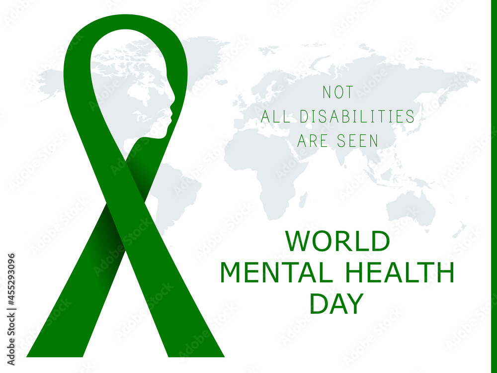 Mental Health Awareness Month vector illustration with green ribbon ...