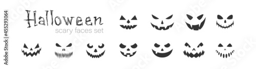 Scary faces set icons. Halloween pumpkins face silhouettes. Vector flat