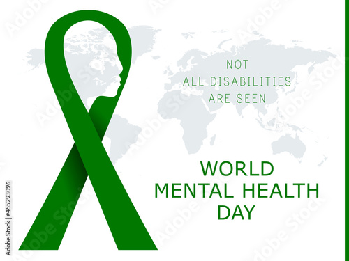 Mental Health Awareness Month vector illustration with green ribbon. Green ribbon. Symbol of adrenal cancer, glaucoma, mental health awareness