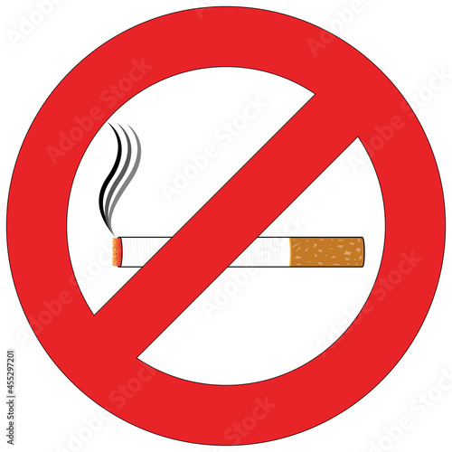 No smoking sign with cigarette vector illustration. Simple smoking prohibited symbol design.