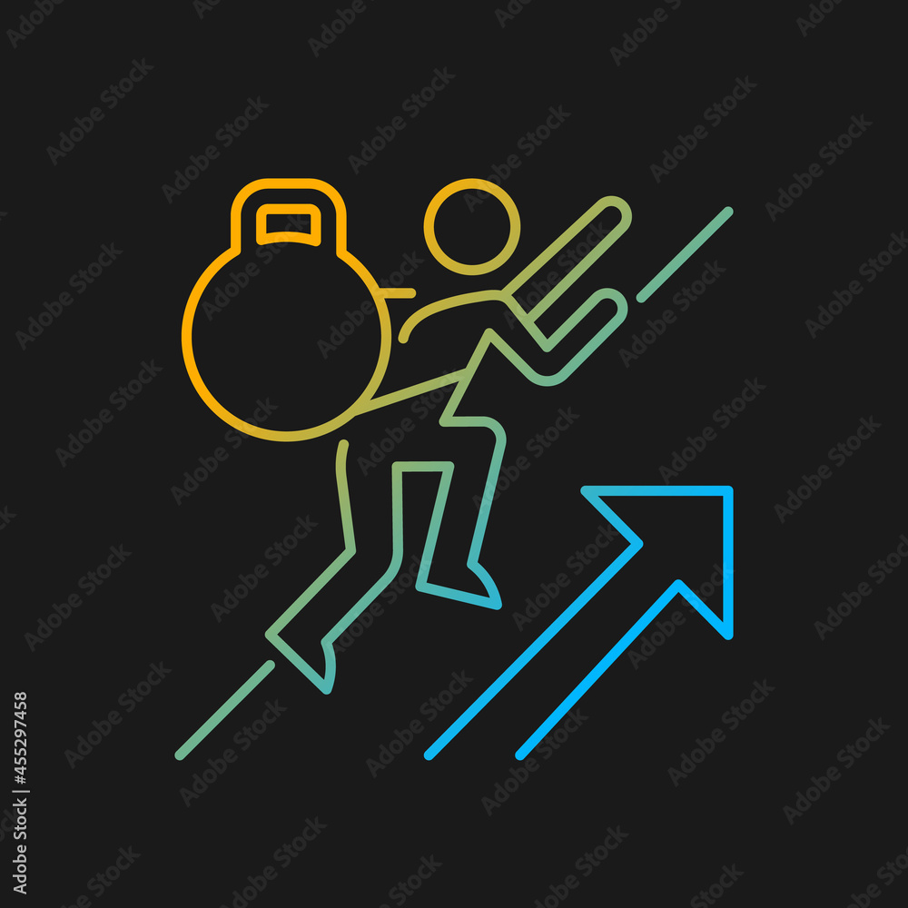 Persistence gradient vector icon for dark theme. Voluntary activity despite difficulties, obstacles. Strong motivation. Thin line color symbol. Modern style pictogram. Vector isolated outline drawing Persistence gradient vector icon for dark theme. Voluntary activity despite difficulties, obstacles. Strong motivation. Thin line color symbol. Modern style pictogram. Vector isolated outline drawing