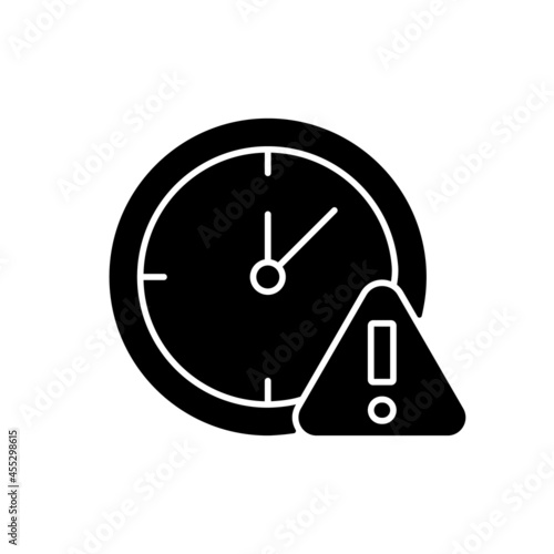 Do not use for a long time black glyph manual label icon. Long term use can lead to dizziness and headache. Silhouette symbol on white space. Vector isolated illustration for product use instructions