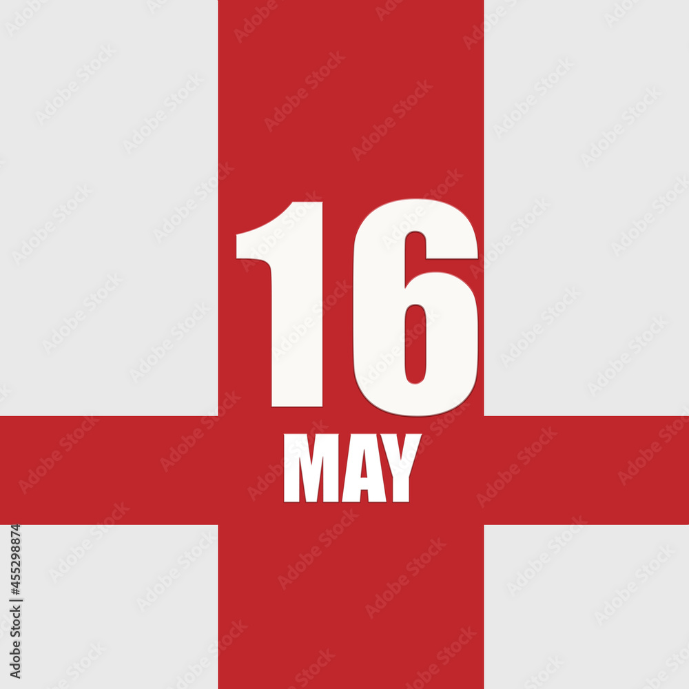 may 16. 16th day of month, calendar date.White numbers and text on red intersecting stripes. Concept of day of year, time planner, spring month. may 16. 16th day of month, calendar date.White numbers and text on red intersecting stripes. Concept of day of year, time planner, spring month.