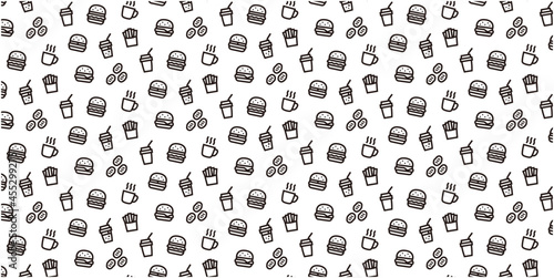 Fototapeta Naklejka Na Ścianę i Meble -  Fast Food icon pattern background for website or wrapping paper (Monotone version)