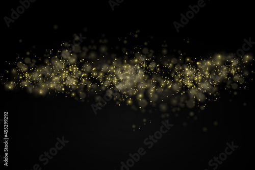 Light glowing bokeh light, yellow sparks dust.