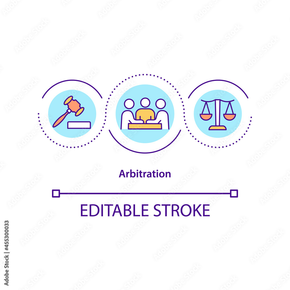Arbitration concept icon. Mediation in interpersonal relations. Conflict management strategy abstract idea thin line illustration. Vector isolated outline color drawing. Editable stroke Arbitration concept icon. Mediation in interpersonal relations. Conflict management strategy abstract idea thin line illustration. Vector isolated outline color drawing. Editable stroke