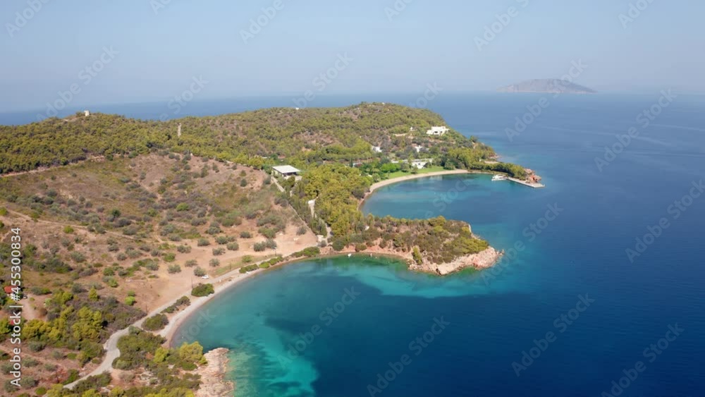 4k drone forward video (Ultra High Definition) of of Thini village. Green summer scene of Peloponnese peninsula, Greece, Europe. Attractive Ionian seascape. Beauty of nature concept background.. 4k drone forward video (Ultra High Definition) of of Thini village. Green summer scene of Peloponnese peninsula, Greece, Europe. Attractive Ionian seascape. Beauty of nature concept background..