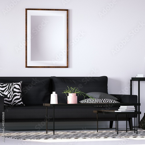 Modern Interior with Geometric Decorations with Empty Art Print Frame Mockup On Walls