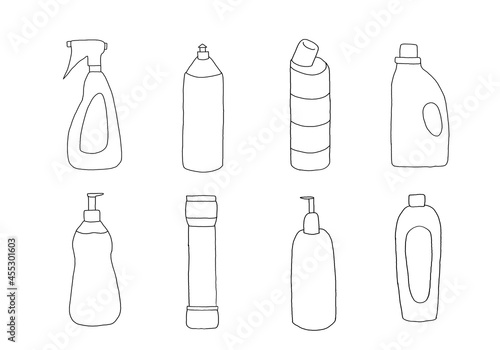 Set of detergent bottles or containers  detergents The bottles of detergent  washing powder 