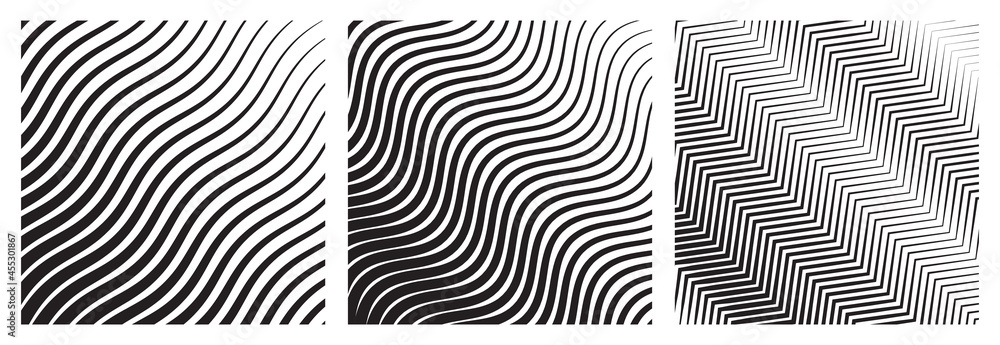 Set of Wave Oblique Smooth Lines Pattern in Vector
