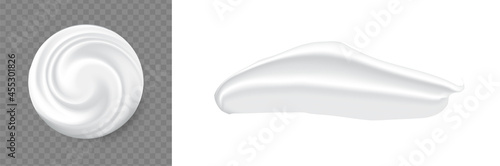 Set of realistic cosmetic cream smears. White creamy drop. Skincare cream product. Medical Ointment.