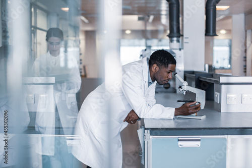 Wallpaper Mural African American male scientist looking through microscope in a laboratory Torontodigital.ca