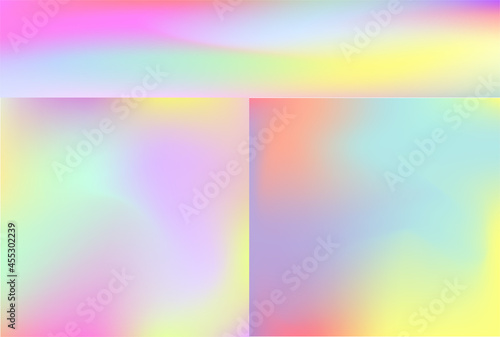 Set of Liquid Chromatic Holographic Texture  Wrinkled Foil Background. Gas Fuel Rainbow.