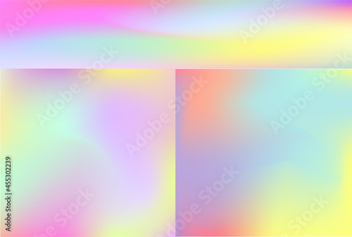 Set of Liquid Chromatic Holographic Texture, Wrinkled Foil Background. Gas Fuel Rainbow.