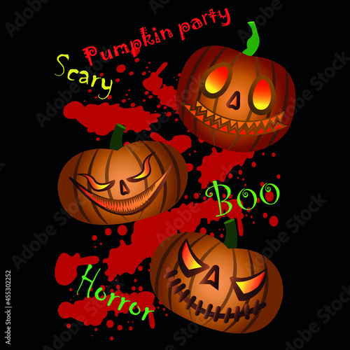autumn, blood, blood spatter, boo, dead, ghost, halloween, holiday, horror, horror night, illustration, inscription, mysticism, october, pumpkin, pumpkin smile, pumpkins party, scary, scream, sinister