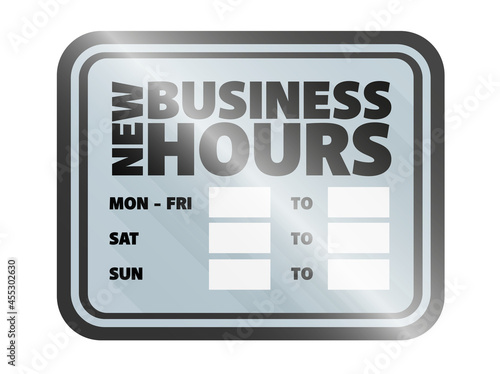 new business hours sign, obening hours sign isolated on white background, vector illustration