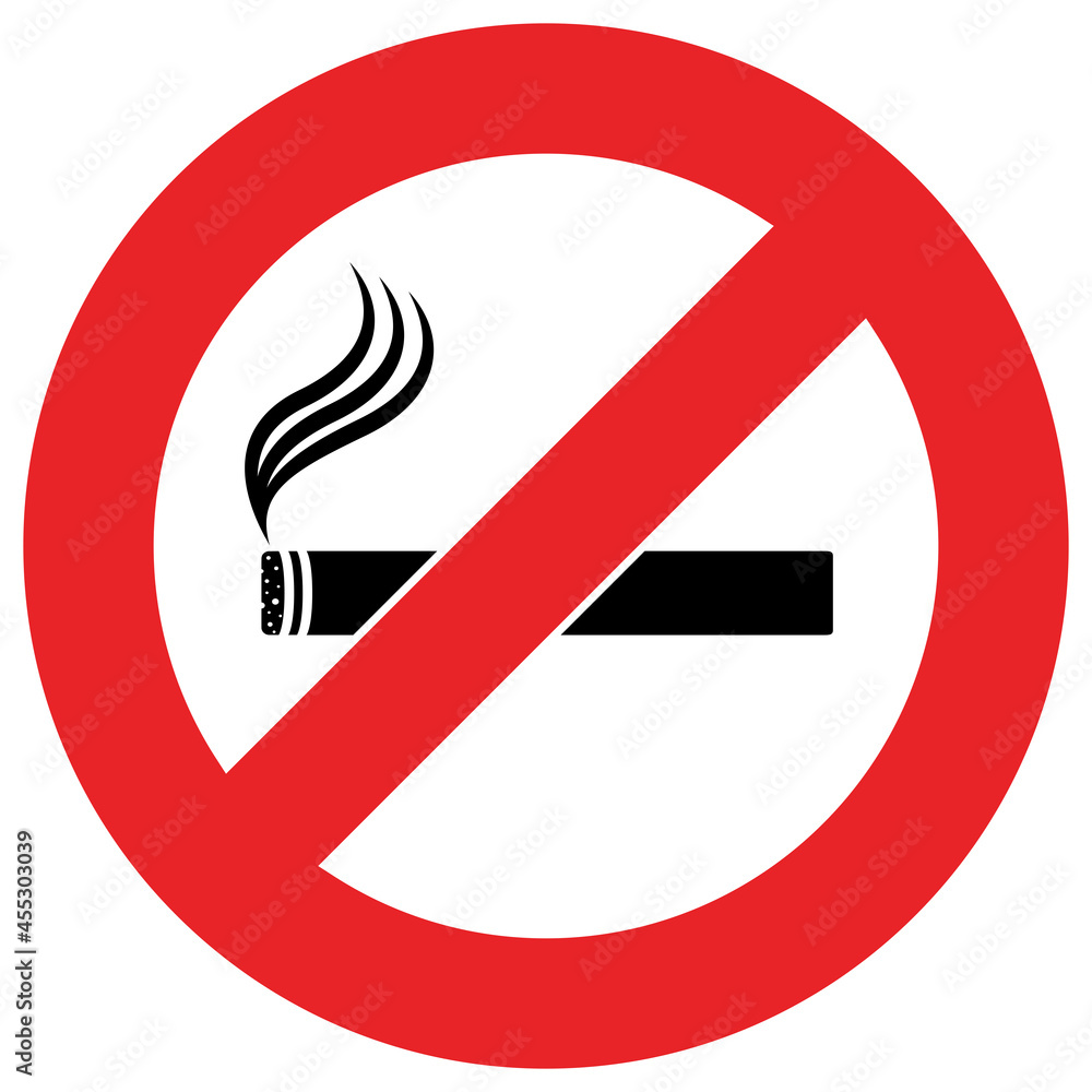 No smoking sign with black cigarette vector illustration. Simple black, red smoking prohibited symbol design. No smoking sign with black cigarette vector illustration. Simple black, red smoking prohibited symbol design.