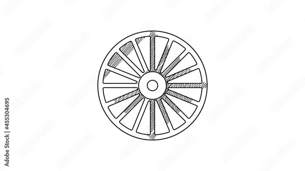 Black line Alloy wheel for a car icon isolated on white background. 4K Video motion graphic animation Black line Alloy wheel for a car icon isolated on white background. 4K Video motion graphic animation