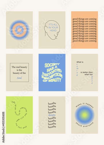 Set of positive motivation posters on trendy abstract background in neutral colors.