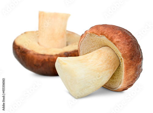 two cep (porcini mushrooms) on isolated white background
