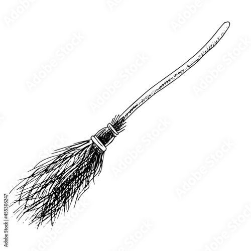Vintage illustration for Halloween. A hand-drawn sketch of a witch's broom. Vector illustration.