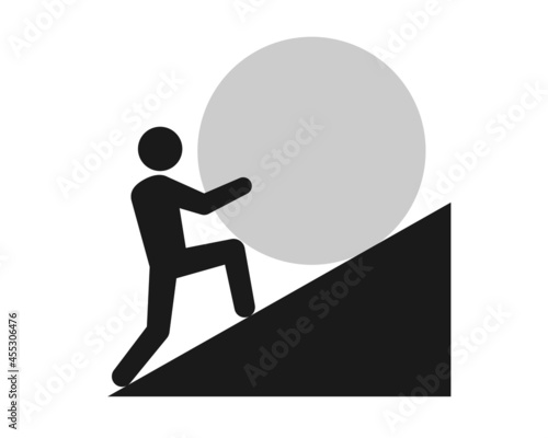 Obraz na plátně Man rolling stone up hill icon