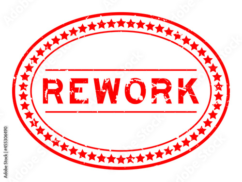Grunge red rework word oval rubber seal stamp on white background