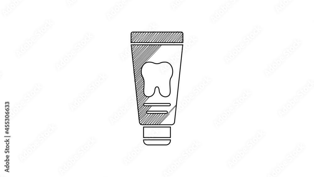 Black line Tube of toothpaste icon isolated on white background. 4K Video motion graphic animation Black line Tube of toothpaste icon isolated on white background. 4K Video motion graphic animation