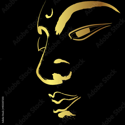 buddha with golden brush stroke isolate on black