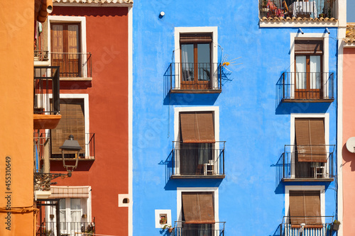 Picturesque colorful facades in mediterranean coast. Villajoyosa, Alicante. Spain