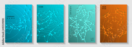 Premium club party flyers. Fluid curve lines flow backgrounds. Flat brochure vector layouts. Electronic music party posters set fluid wavy graphic design.