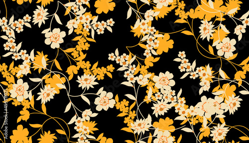 Abstract Blossom Flowers Silhouettes Textured Background Seamless Pattern Trendy Fashion Colors Perfect Bright Colors Perfect for Fabric Print or Wrapping Paper