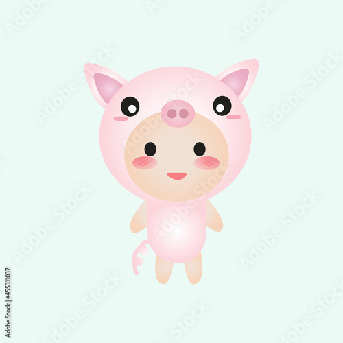 Cute pig animal mascot cartoon vector illustration