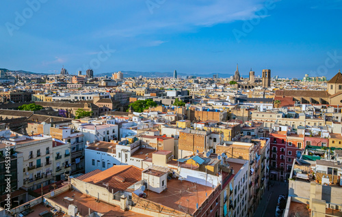 Aerial panorama shot of Barcelona city