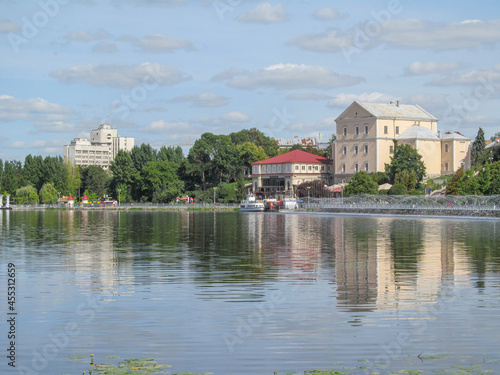 Pleso of Ternopil pond in September and general view of the city. Ukraine photo
