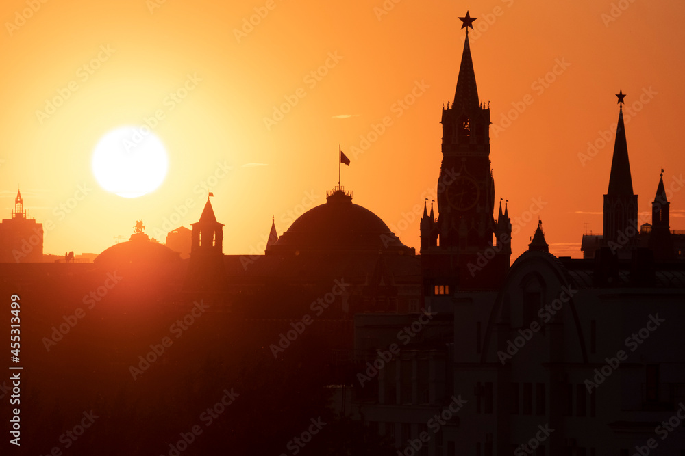 Towers in moscow sunset