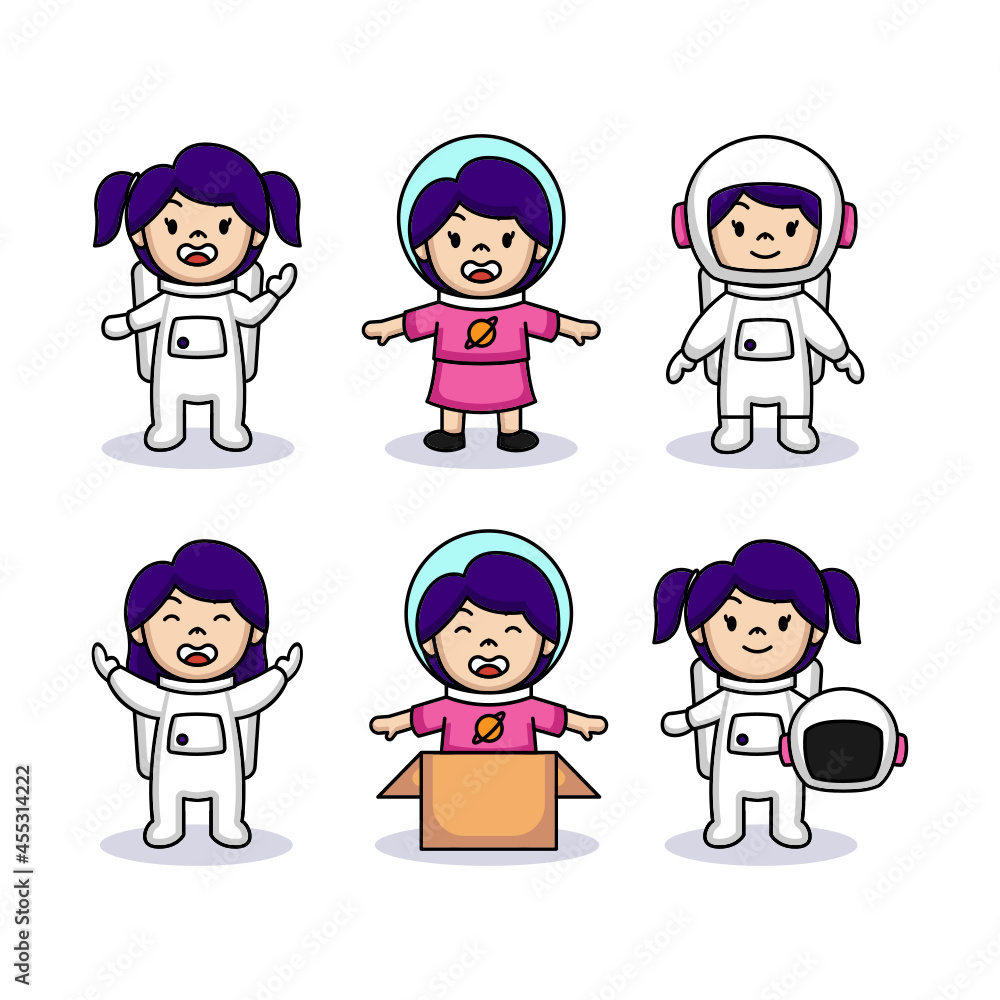 Set of girl in astronaut mascot logo design Set of girl in astronaut mascot logo design