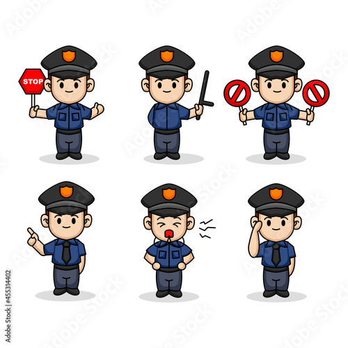 Set of cute kids with police costume mascot design