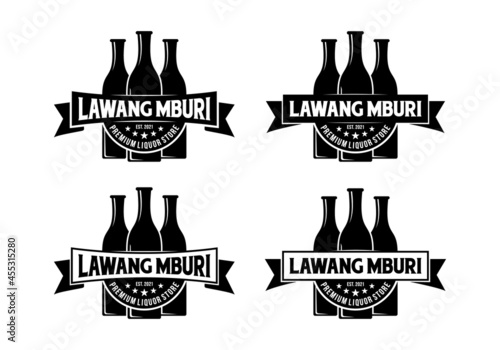 Three bottle, vintage liquor bottle logo design template inspiration