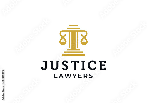 Pillar of law, justice logo and business card design template inspiration