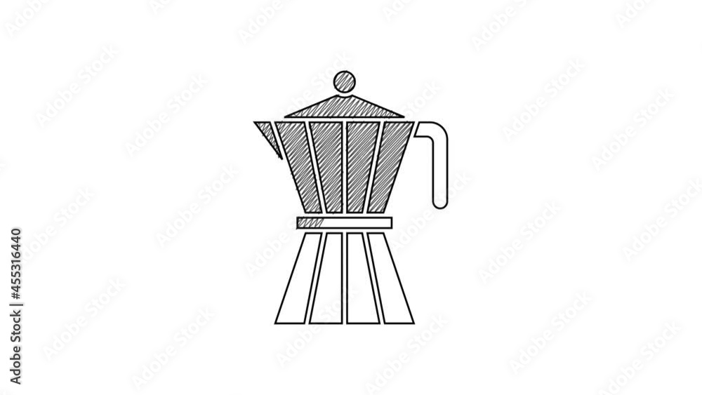 Black line Coffee maker moca pot icon isolated on white background. 4K Video motion graphic animation Black line Coffee maker moca pot icon isolated on white background. 4K Video motion graphic animation