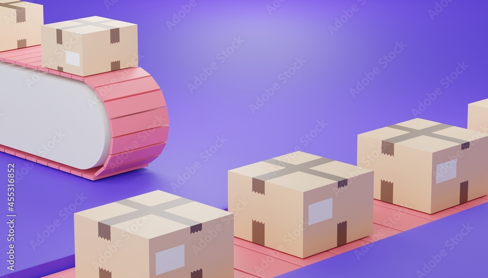 3d render of brown cardboard boxes parcel for mock up and creative design. Shopping online concept. Online delivery concept with pastel background.