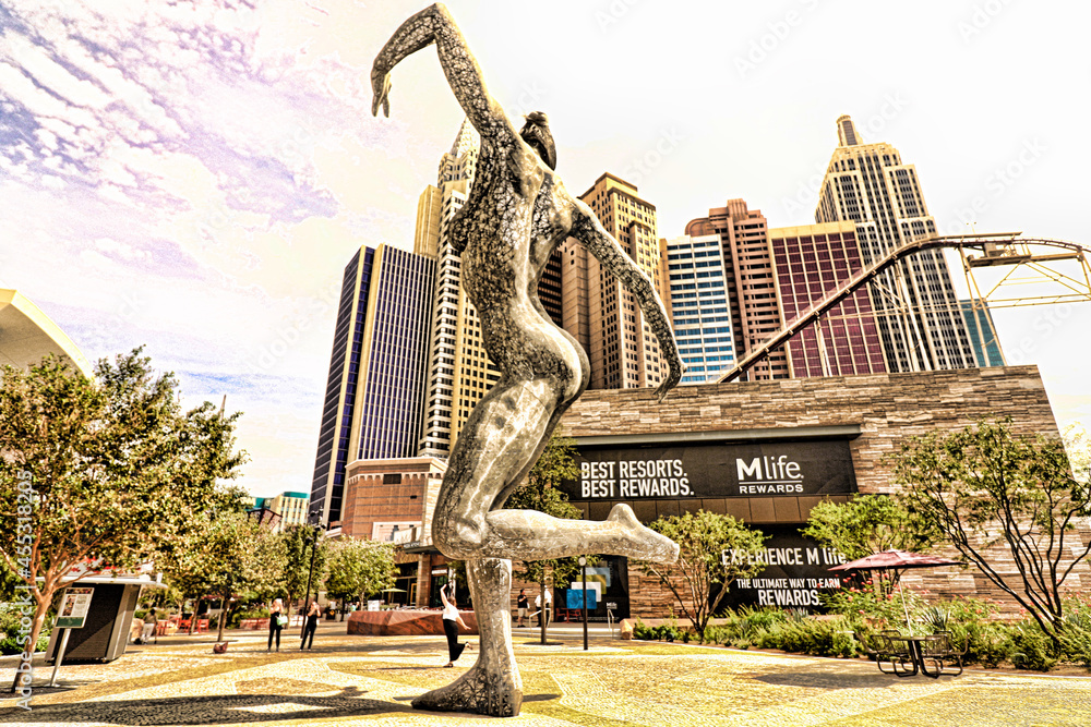 Las Vegas,NV/USA Oct 10,2018 : The Bliss Dance Sculpture display at the  T-Mobile park in Las Vegas. The 40-foot-tall sculpture of a dancing woman  created by artist Marco Cochrane. Stock Photo
