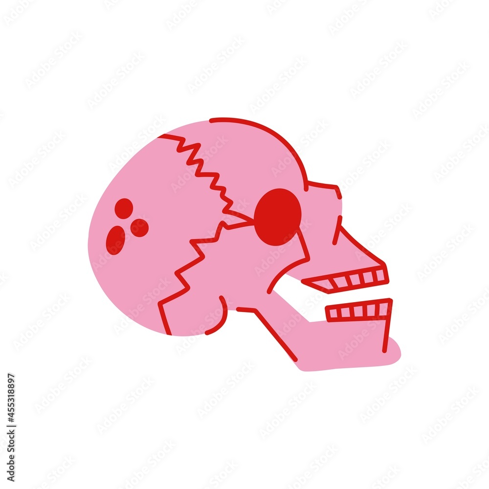 Pink skull vector illustration in hand drawn style. Cute halloween skull Pink skull vector illustration in hand drawn style. Cute halloween skull