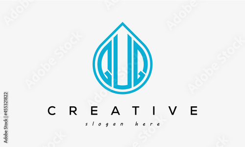 Water drop letters QUQ logo initial template vector