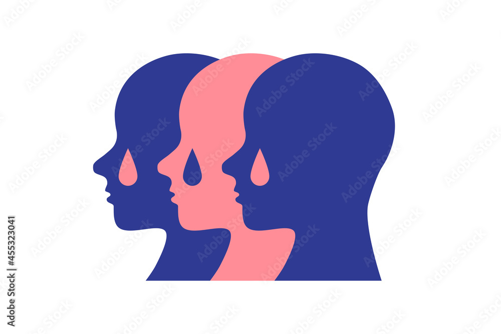Crying crowd of people. Sad group of humans conceptual symbol. Color icon illustration.
