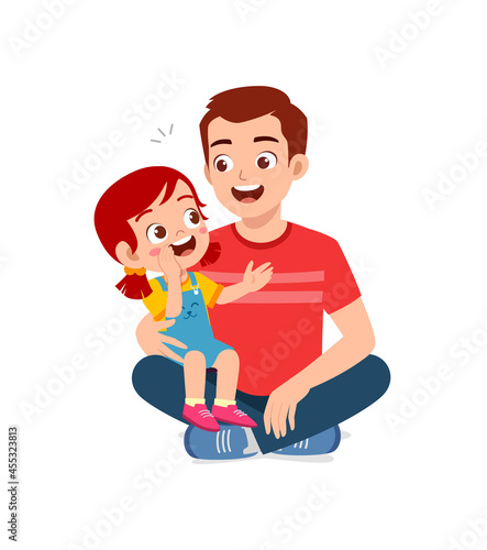 young man whisper secret to cute little girl